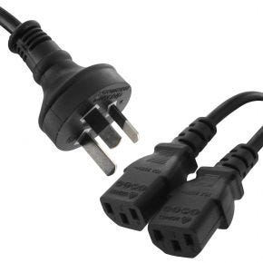 240V Mains Power Lead Cable Cord AU 3-Pin to 2x IEC "Kettle Plugs" 