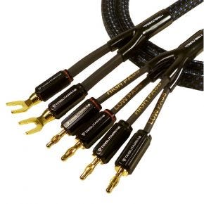 Tributaries Series 4 Bi-Wire Speaker Cable with 2 Spade Lugs to 4 Banana Plugs