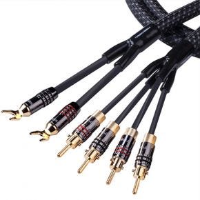 Tributaries Series 8 Bi-Wire Speaker Cable with 2 Spade Lugs to 4 Banana Plugs